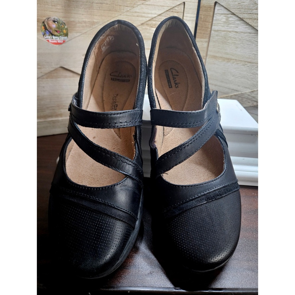 Clarks Mary Jane Flats Womens 9.5 Black Evianna Crown Everyday Leather Shoes 610
